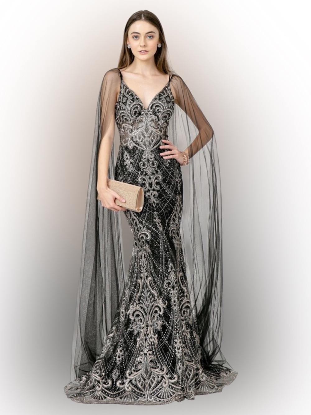 Black and Silver Embellished Gown